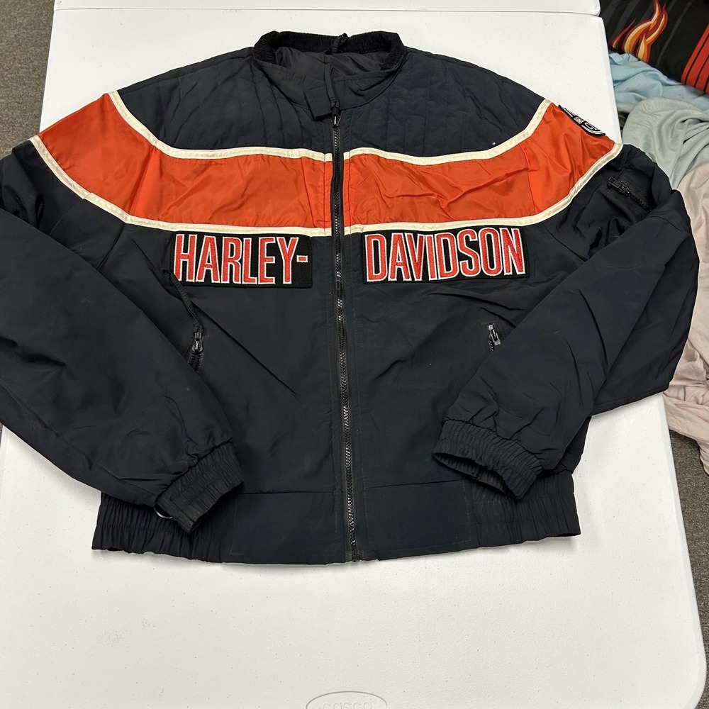 Harley-Davidson Bomber Jacket Mens XL Black Good Racing Moto Colorblock Zip